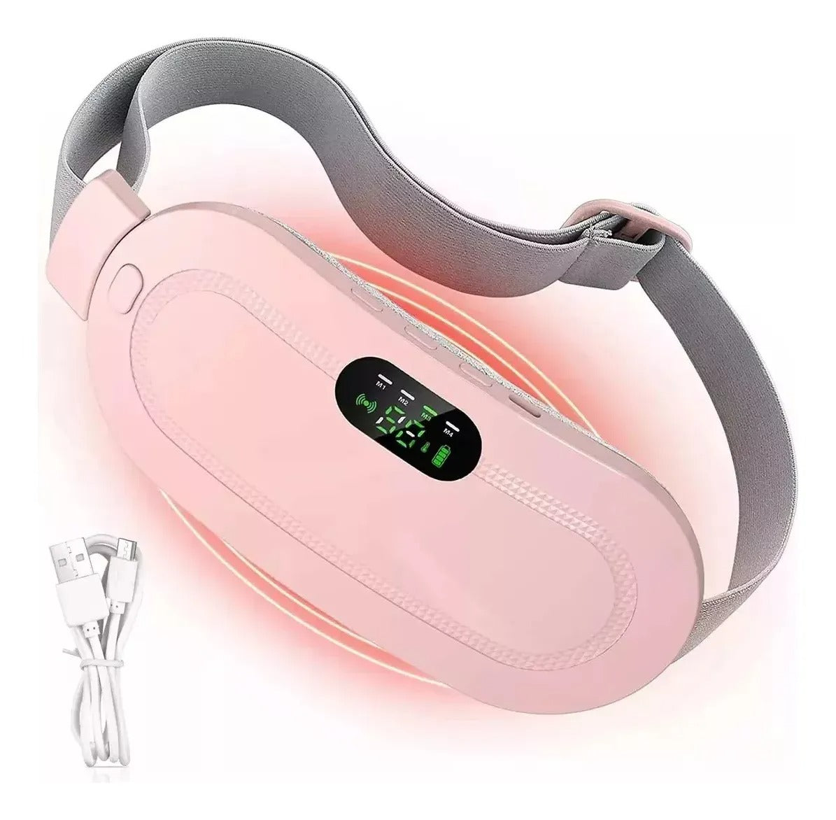 Cinturón térmico eléctrico rosa con masaje vibratorio para alivio de cólicos menstruales - terapia de calor femenina